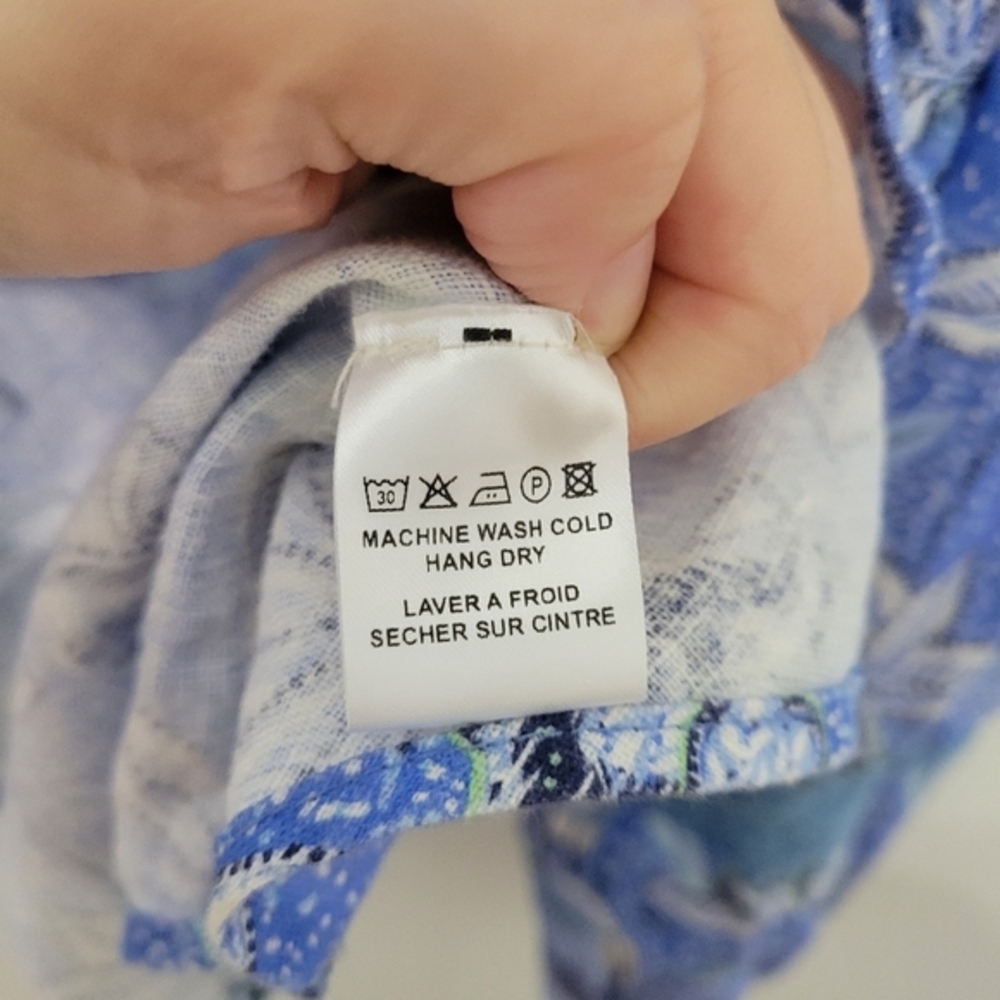Hale Bob Women's Angelina Linen‎ Top Size M Periwinkle Blue Floral Euro Summer - Picture 9 of 13